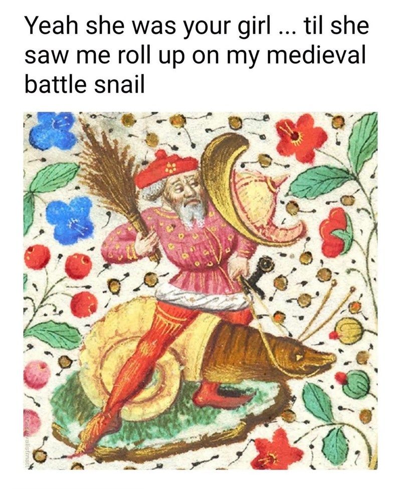 Yeah she was your girl ... til she saw me roll up on my medieval battle snail