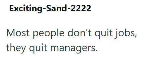 Exciting-Sand-2222 Most people don't quit jobs, they quit managers.