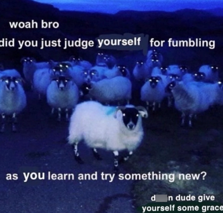 woah bro did you just judge yourself for fumbling as you learn and try something new? dn dude give yourself some grace