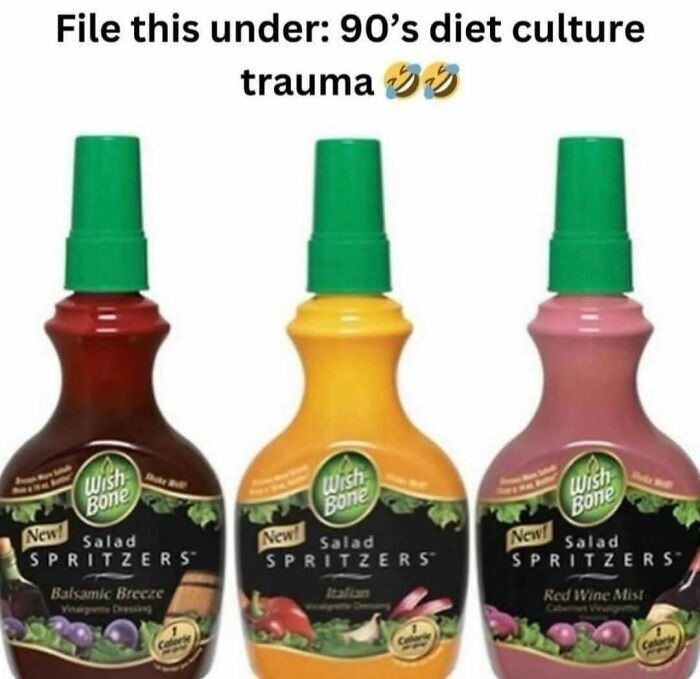 File this under: 90's diet culture trauma New! Wish Bone Salad SPRITZERS Balsamic Breeze Vinaige Dressing New! Wish Bone Salad SPRITZERS Italian Wish Bone New! Salad SPRITZERS™ Red Wine Mist