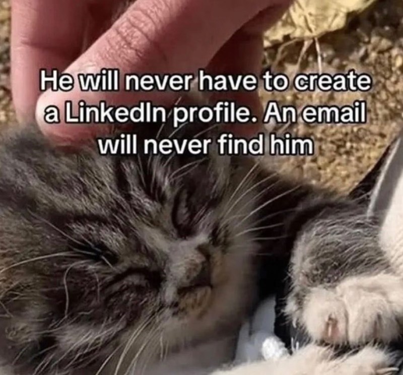 He will never have to create a LinkedIn profile. An email will never find him