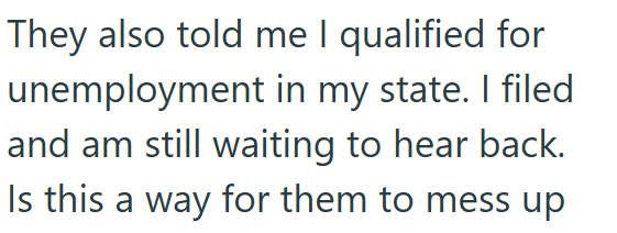 They also told me I qualified for unemployment in my state. I filed and am still waiting to hear back. Is this a way for them to mess up