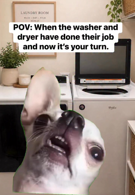 LAUNDRY ROOM WASH DRY FOLD REPEAT POV: When the washer and dryer have done their job and now it's your turn.