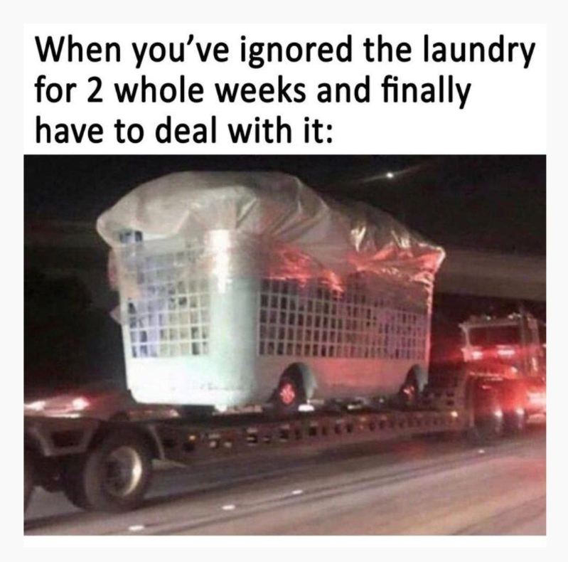 When you've ignored the laundry for 2 whole weeks and finally have to deal with it: