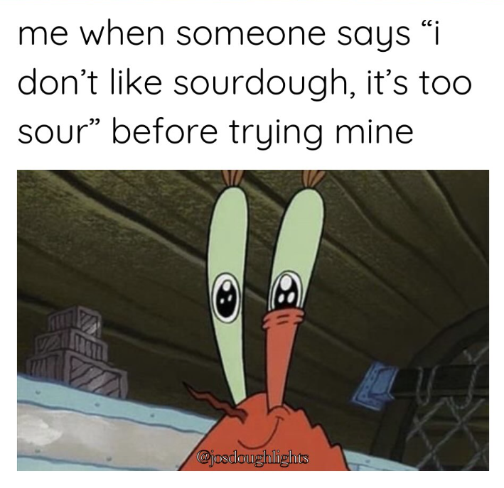 me when someone says "i don't like sourdough, it's too sour" before trying mine. @josdoughlights