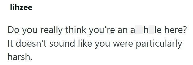 lihzee Do you really think you're an a h le here? It doesn't sound like you were particularly harsh.