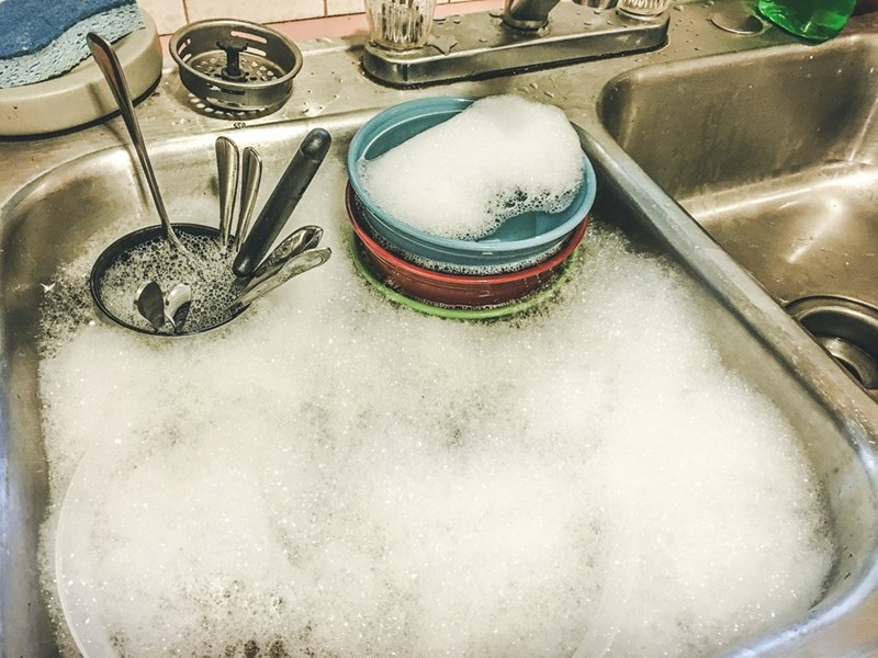 dishes on sink