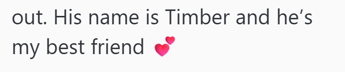 out. His name is Timber and he's my best friend "