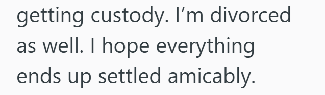 getting custody. I'm divorced as well. I hope everything ends up settled amicably.