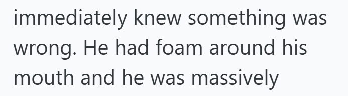 immediately knew something was wrong. He had foam around his mouth and he was massively