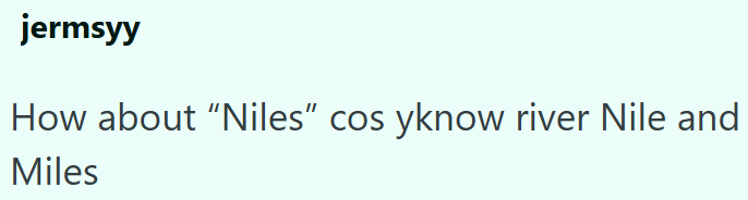 jermsyy How about "Niles" cos yknow river Nile and Miles