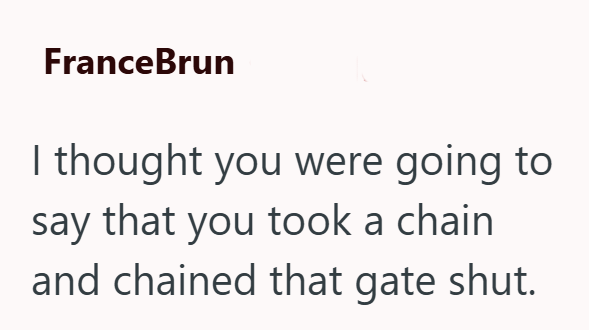 FranceBrun I thought you were going to say that you took a chain and chained that gate shut.