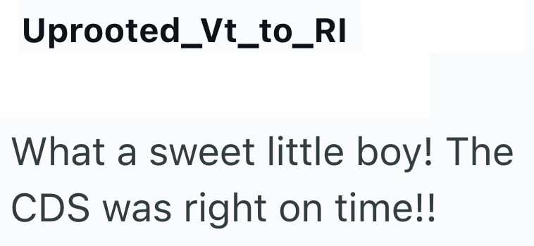 Uprooted_Vt_to_RI What a sweet little boy! The CDS was right on time!!