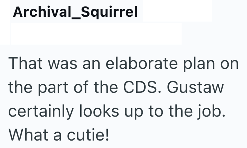 Archival_Squirrel That was an elaborate plan on the part of the CDS. Gustaw certainly looks up to the job. What a cutie!