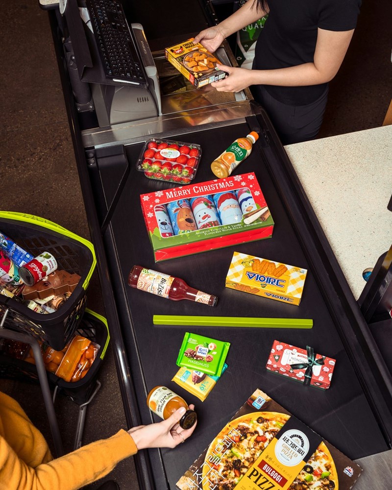 grocery items being scanned