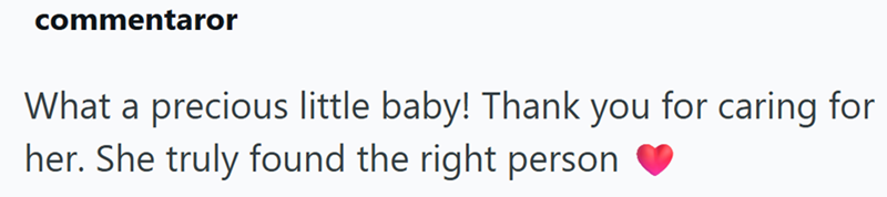 commentaror What a precious little baby! Thank you for caring for her. She truly found the right person