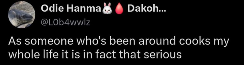Odie Hanma Dakoh... @LOb4wwlz As someone who's been around cooks my whole life it is in fact that serious