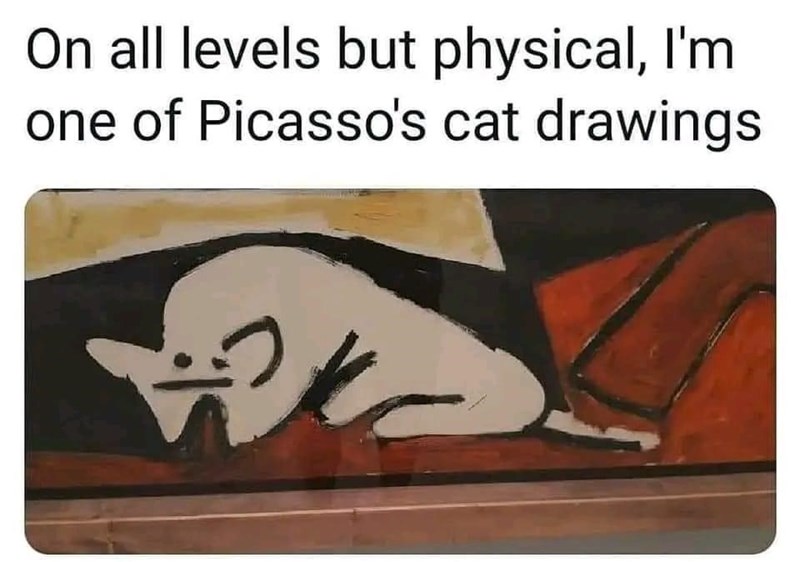On all levels but physical, I'm one of Picasso's cat drawings 3.