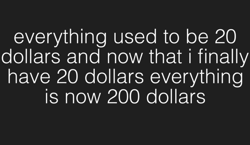 everything used to be 20 dollars and now that i finally have 20 dollars everything is now 200 dollars