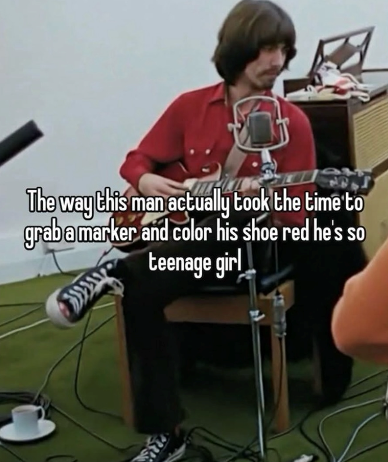 The way this man actually took the time to graba marker and color his shoe red he's so teenage girl