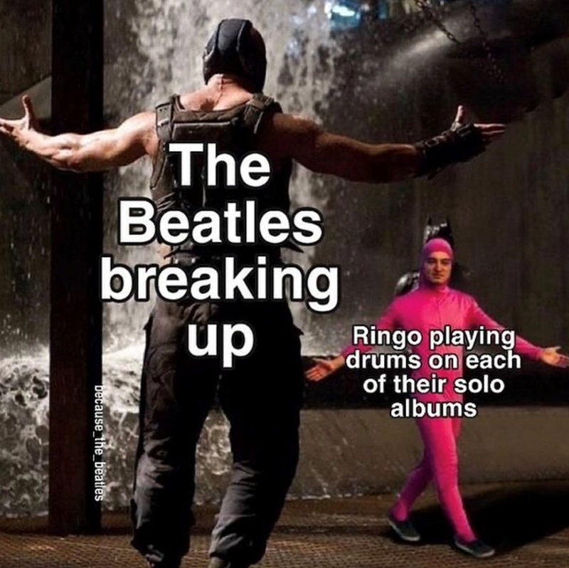 The Beatles breaking up Ringo playing drums on each of their solo albums because the beatles