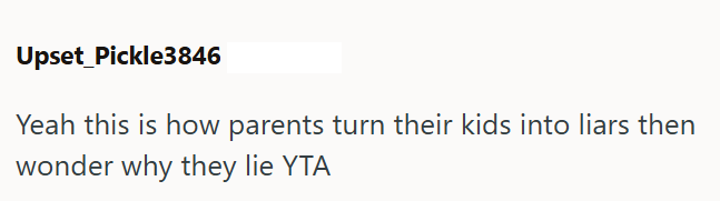 Upset Pickle3846 Yeah this is how parents turn their kids into liars then wonder why they lie YTA