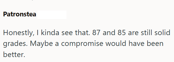 Patronstea Honestly, I kinda see that. 87 and 85 are still solid grades. Maybe a compromise would have been better.