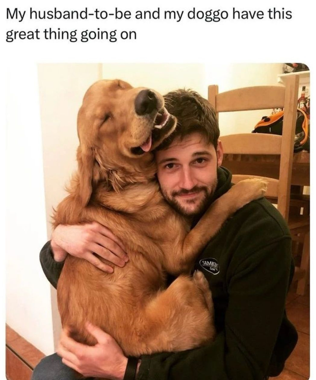 My husband-to-be and my doggo have this great thing going on SIMKI