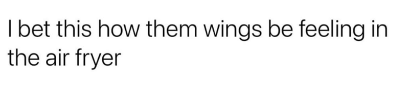 I bet this how them wings be feeling in the air fryer