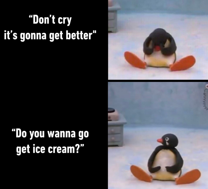 "Don't cry it's gonna get better" "Do you wanna go get ice cream?"