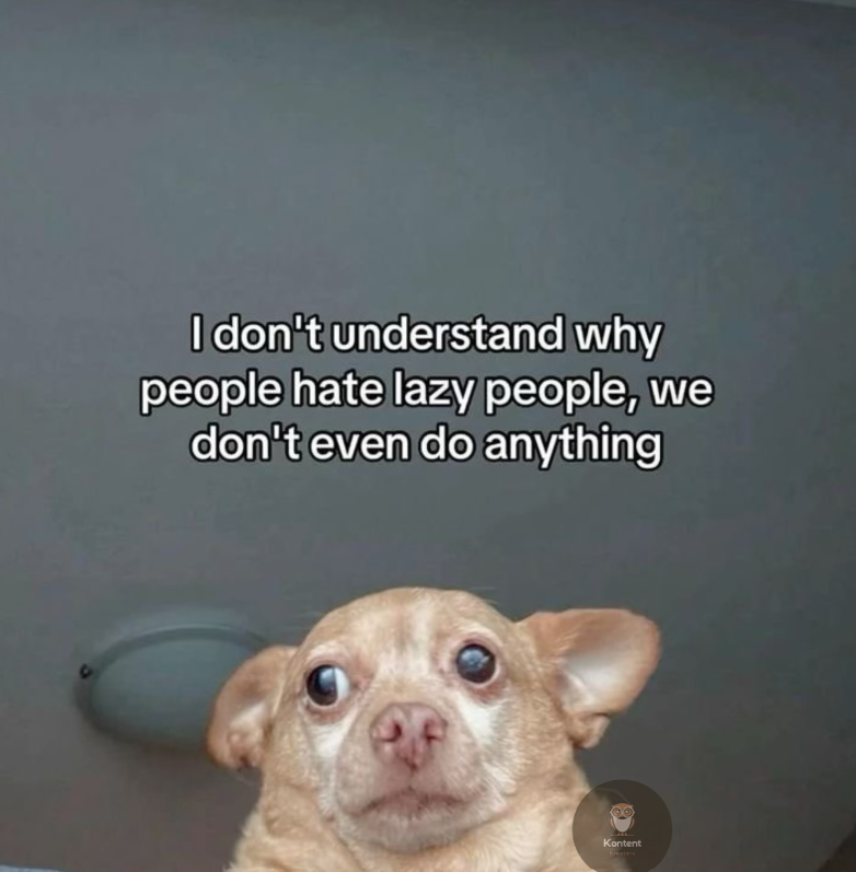 I don't understand why people hate lazy people, we don't even do anything Kontent Kreate's