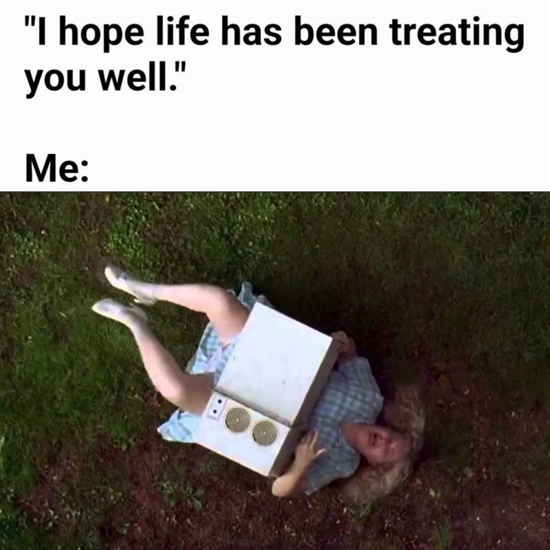 "I hope life has been treating you well." Me: