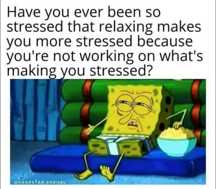 Have you ever been so stressed that relaxing makes you more stressed because you're not working on what's making you stressed? GSNAPSTAR.SNEHAL