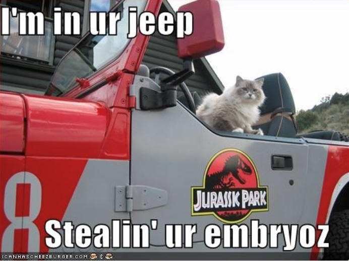 I'm in ur jeep 8 ICANHAS CHEEZBURGER.COM JURASSK PARK Stealin' ur embryoz