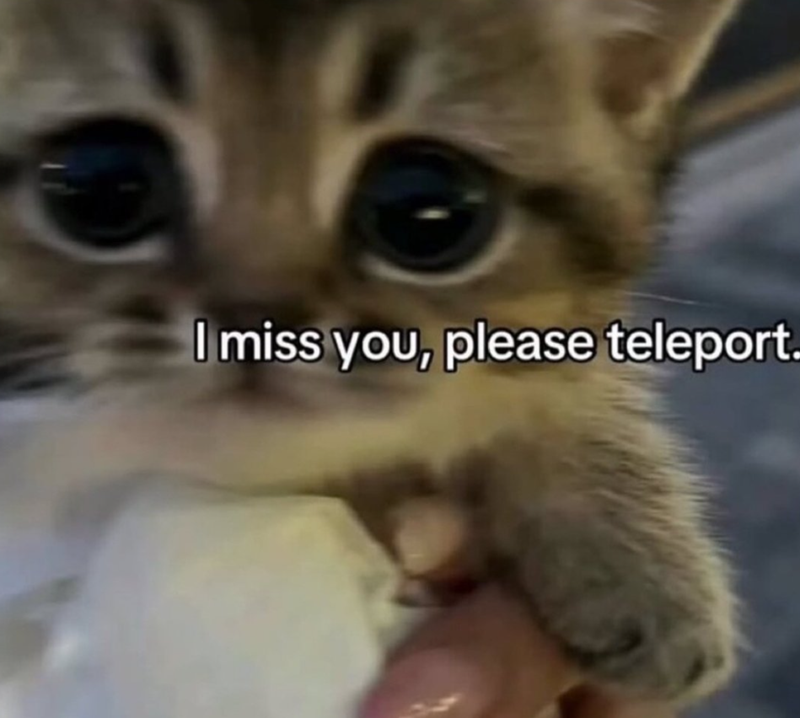 I miss you, please teleport.