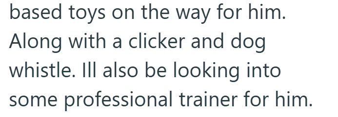 based toys on the way for him. Along with a clicker and dog whistle. Ill also be looking into some professional trainer for him.