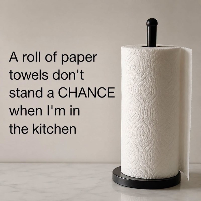 A roll of paper towels don't stand a CHANCE when I'm in the kitchen