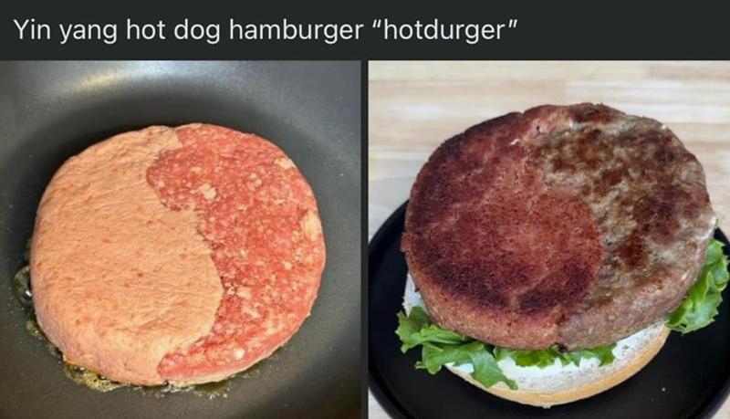 Yin yang hot dog hamburger "hotdurger"