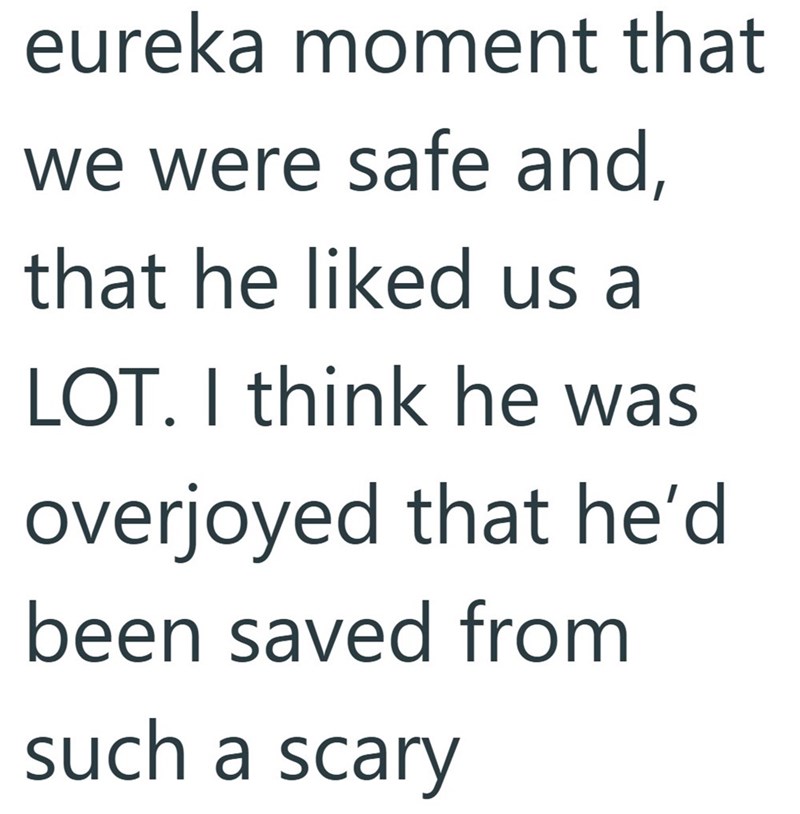 eureka moment that we were safe and, that he liked us a LOT. I think he was overjoyed that he'd been saved from such a scary