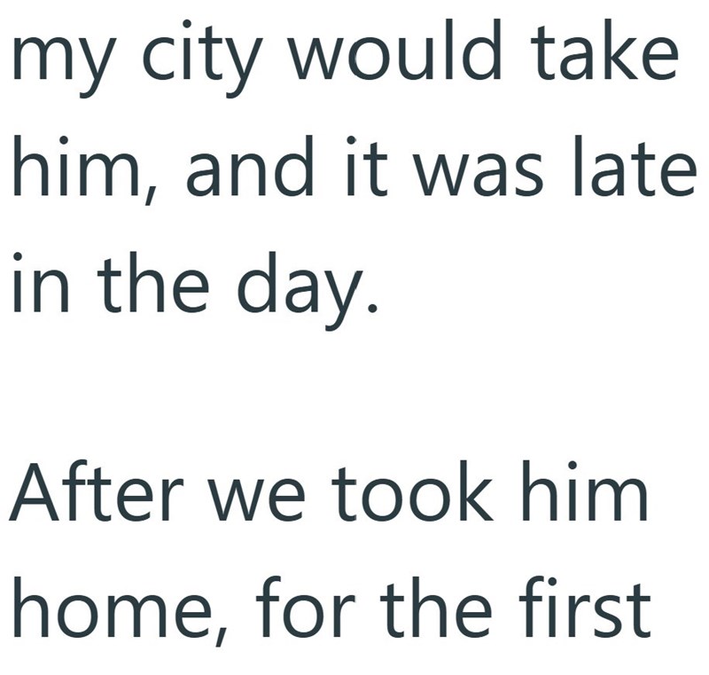 my city would take him, and it was late in the day. After we took him home, for the first