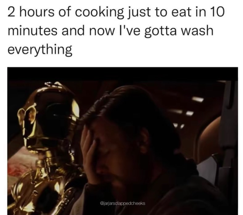 2 hours of cooking just to eat in 10 minutes and now I've gotta wash everything @jarjarsclappedcheeks