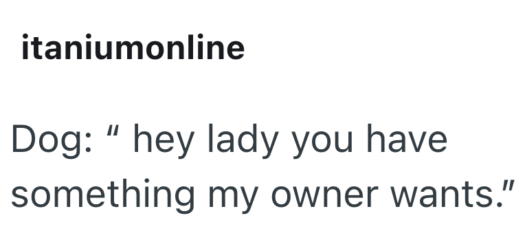itaniumonline Dog: "hey lady you have something my owner wants."
