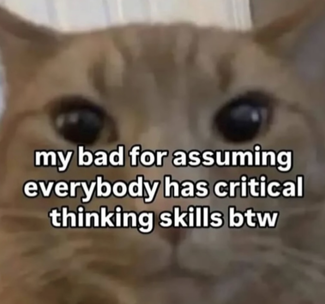 my bad for assuming everybody has critical thinking skills btw