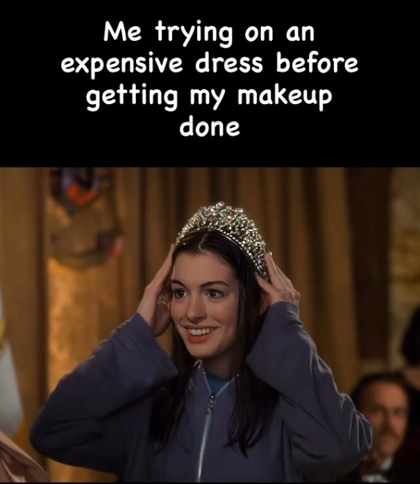 Me trying on an expensive dress before getting my makeup done