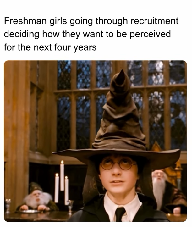 Freshman girls going through recruitment deciding how they want to be perceived for the next four years
