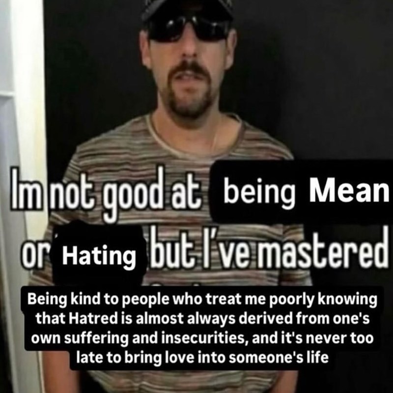 Im not good at being Mean or Hating but I've mastered Being kind to people who treat me poorly knowing that Hatred is almost always derived from one's own suffering and insecurities, and it's never too late to bring love into someone's life