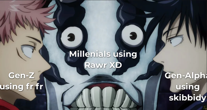 Gen-Z using fr fr O O Millenials using Rawr XD Gen-Alph using skibbidy