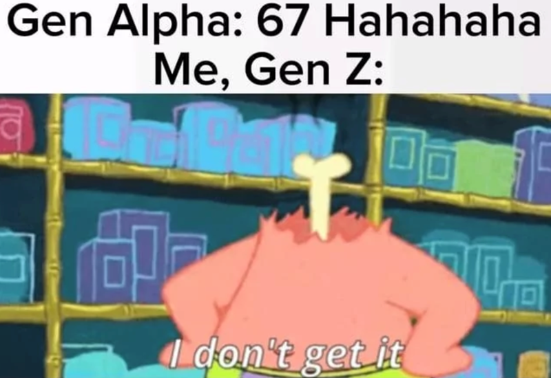 Gen Alpha: 67 Hahahaha Me, Gen Z: ΠΟ I don't get it