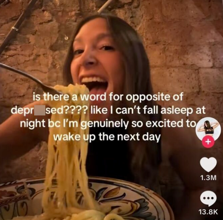 is there a word for opposite of depr sed???? like I can't fall asleep at night bc I'm genuinely so excited to wake up the next day + 1.3M 13.8K