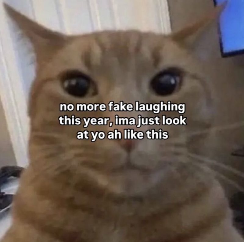 no more fake laughing this year, ima just look at yo ah like this